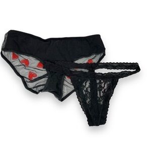 Victorias Secret Set Of Two Lace Panties Thong Cheeky Heart Print Lingerie  Med